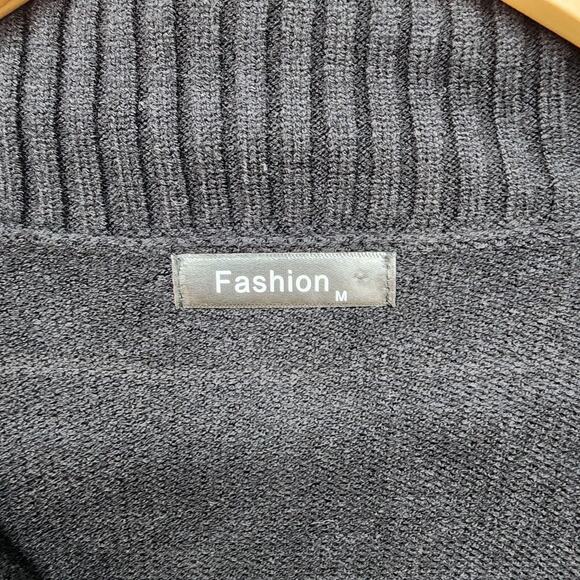 Women’s Black V-Neck Sweater Dress Medium Long Sleeve Ribbed Hem Pullover Casual - Picture 8 of 9